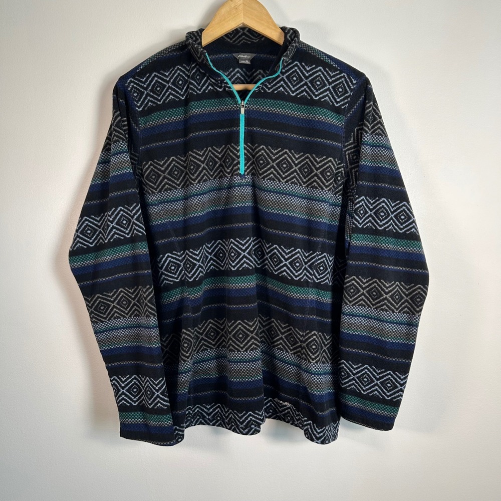 Eddie Bauer Women's XL Quarter Zip Fleece Pullover Patterned Print - cozy casual